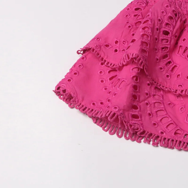 Embroidered Lotus Leaf Edge Dress