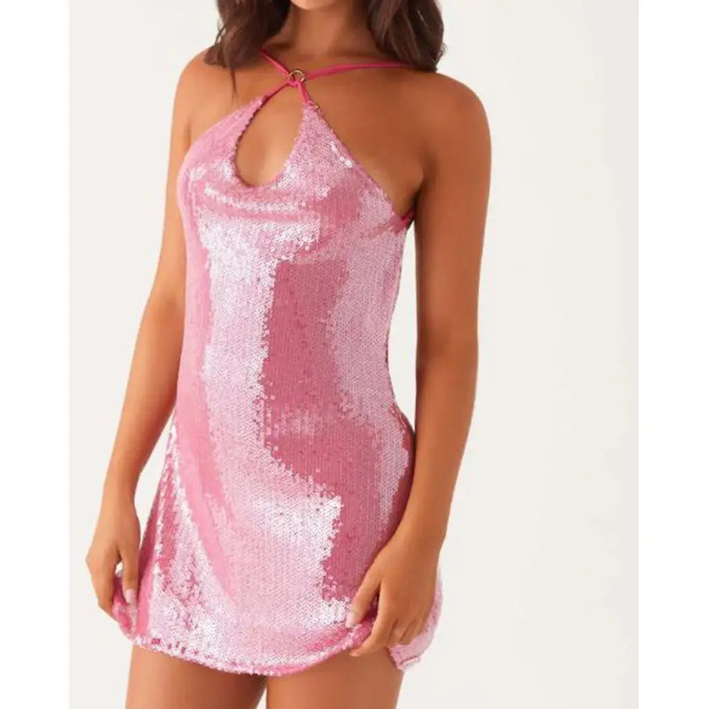 Sequined Backless Short Mini Dress