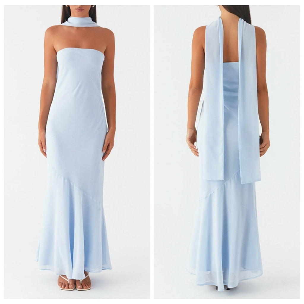 Mermaid Tube Long Dress with Scarf