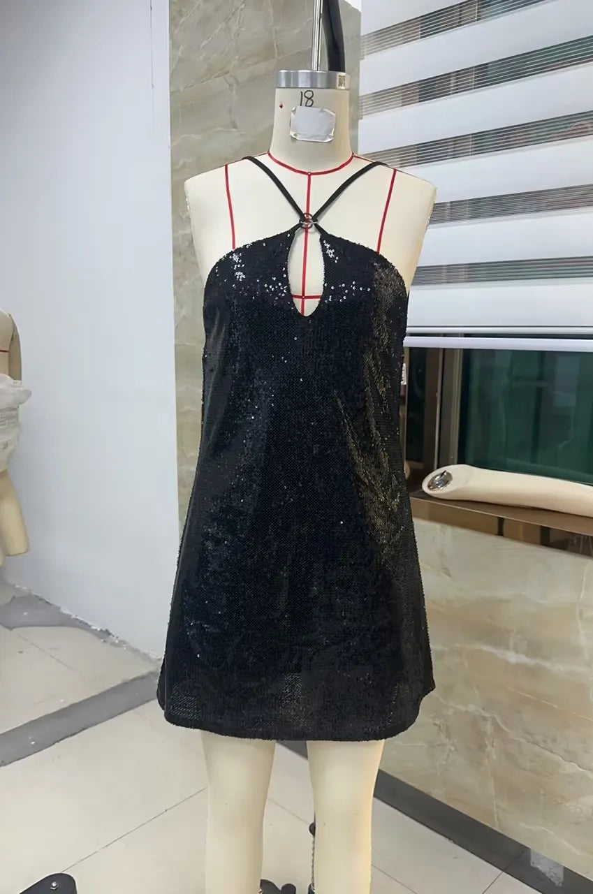 Sequined Backless Short Mini Dress