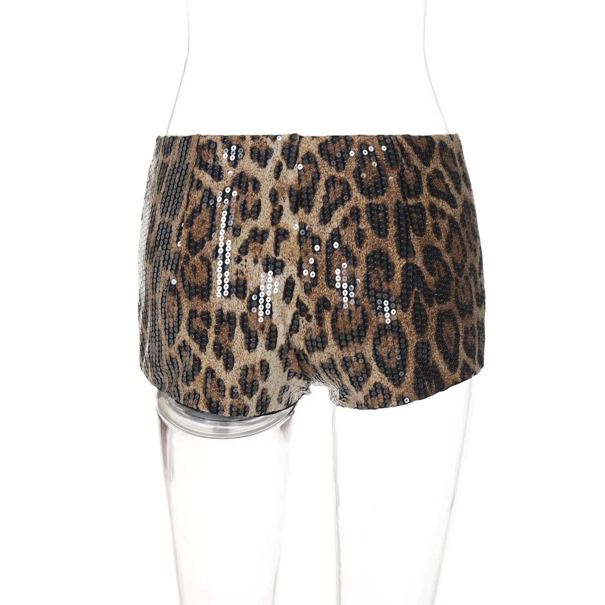 Shiny Sequined Leopard Low Waist Shorts