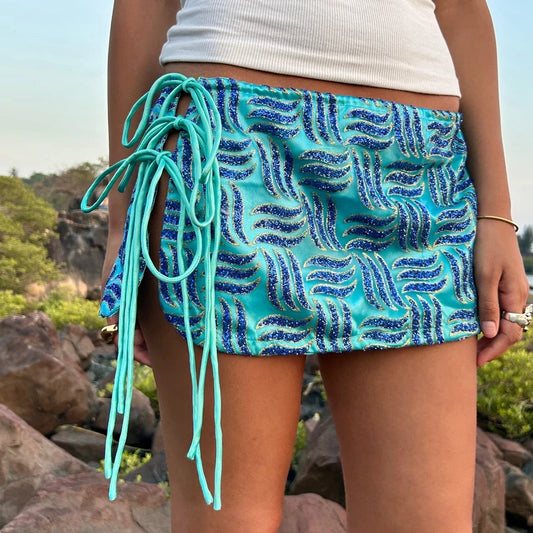 Split Tied Side Hollow Out Mini Skirt