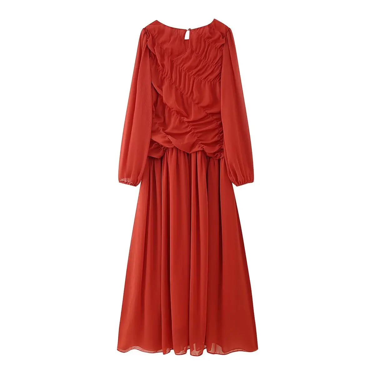 pleated long-sleeved dress