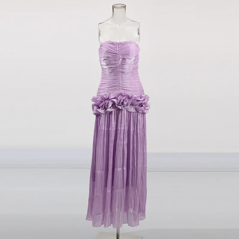 Flounce Wrinkle Wrapped Chest Dress
