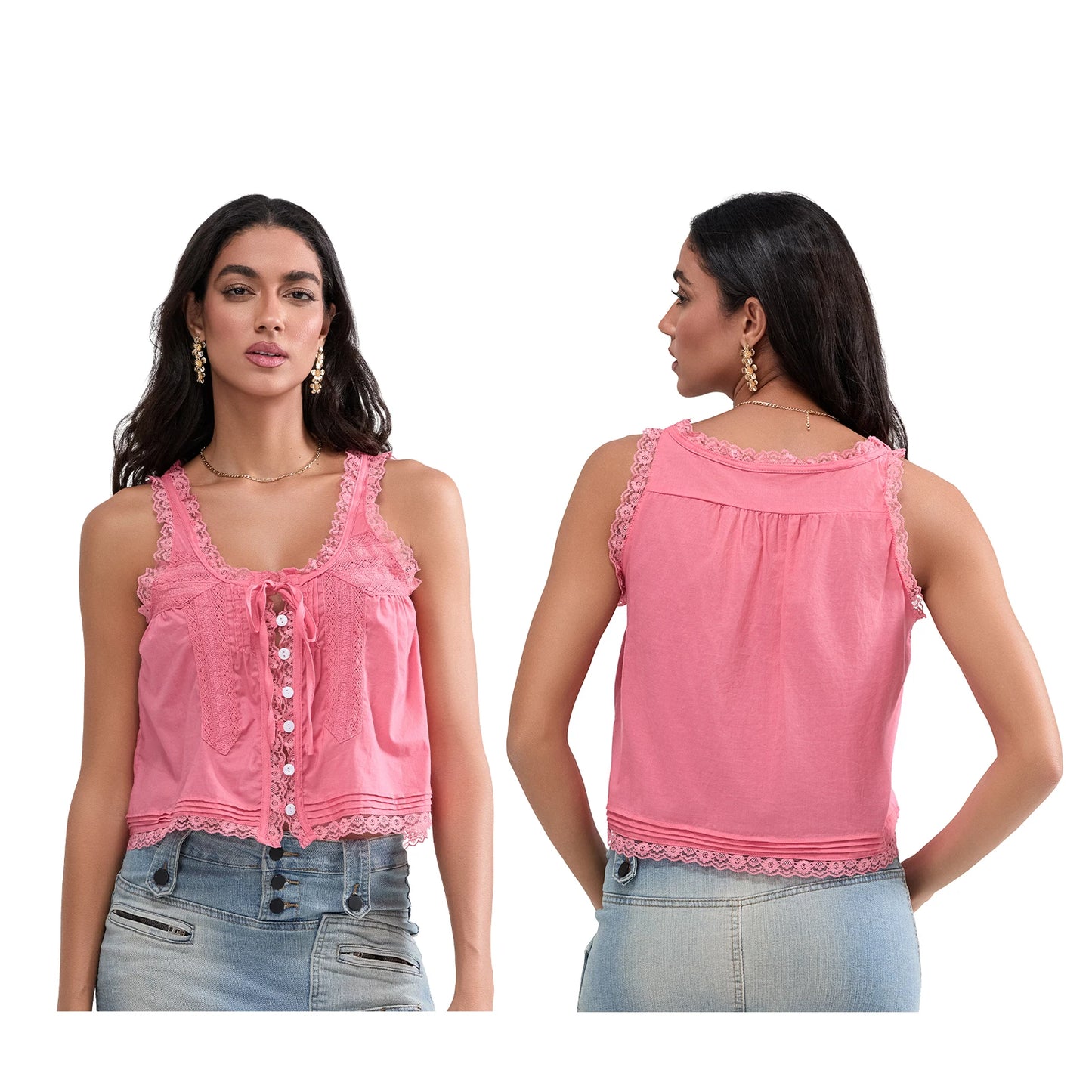 Button-up Lace Tank Tops