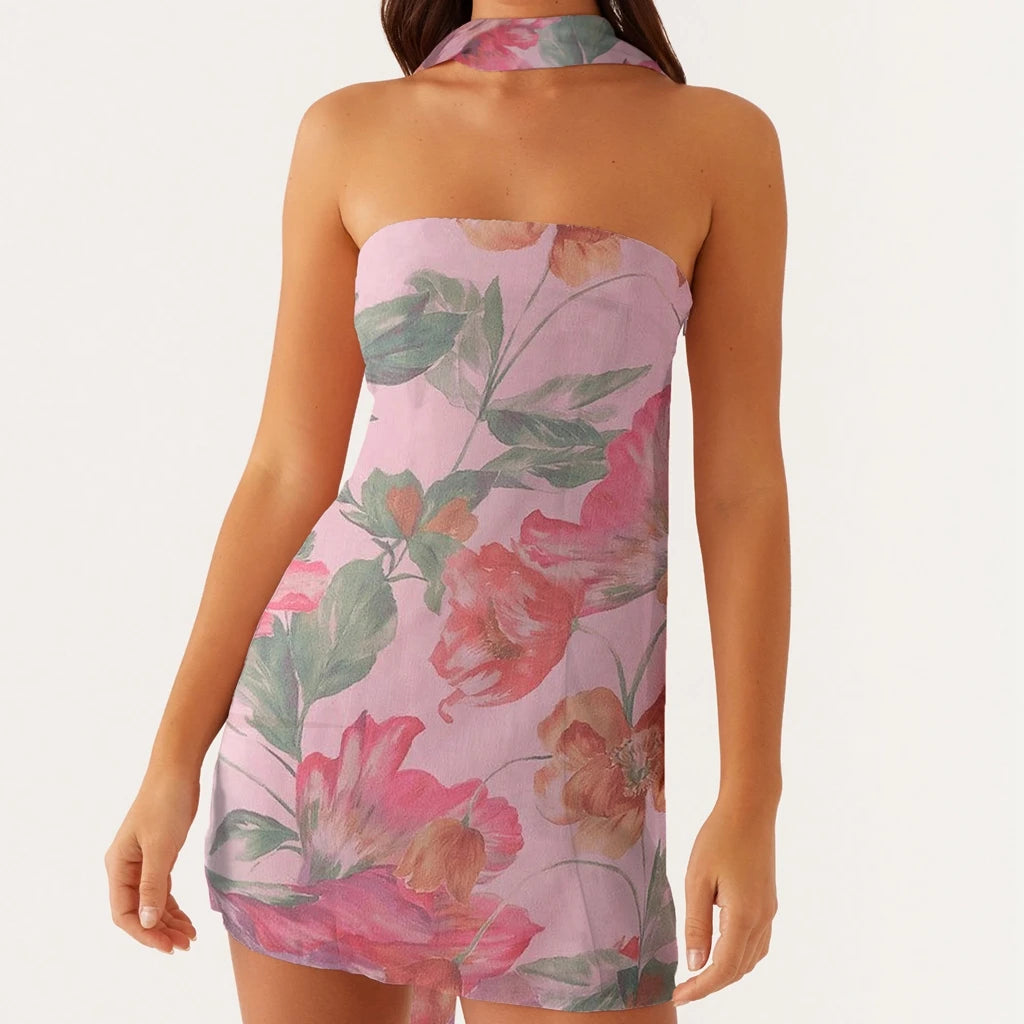 Strapless Flower Mini Dress