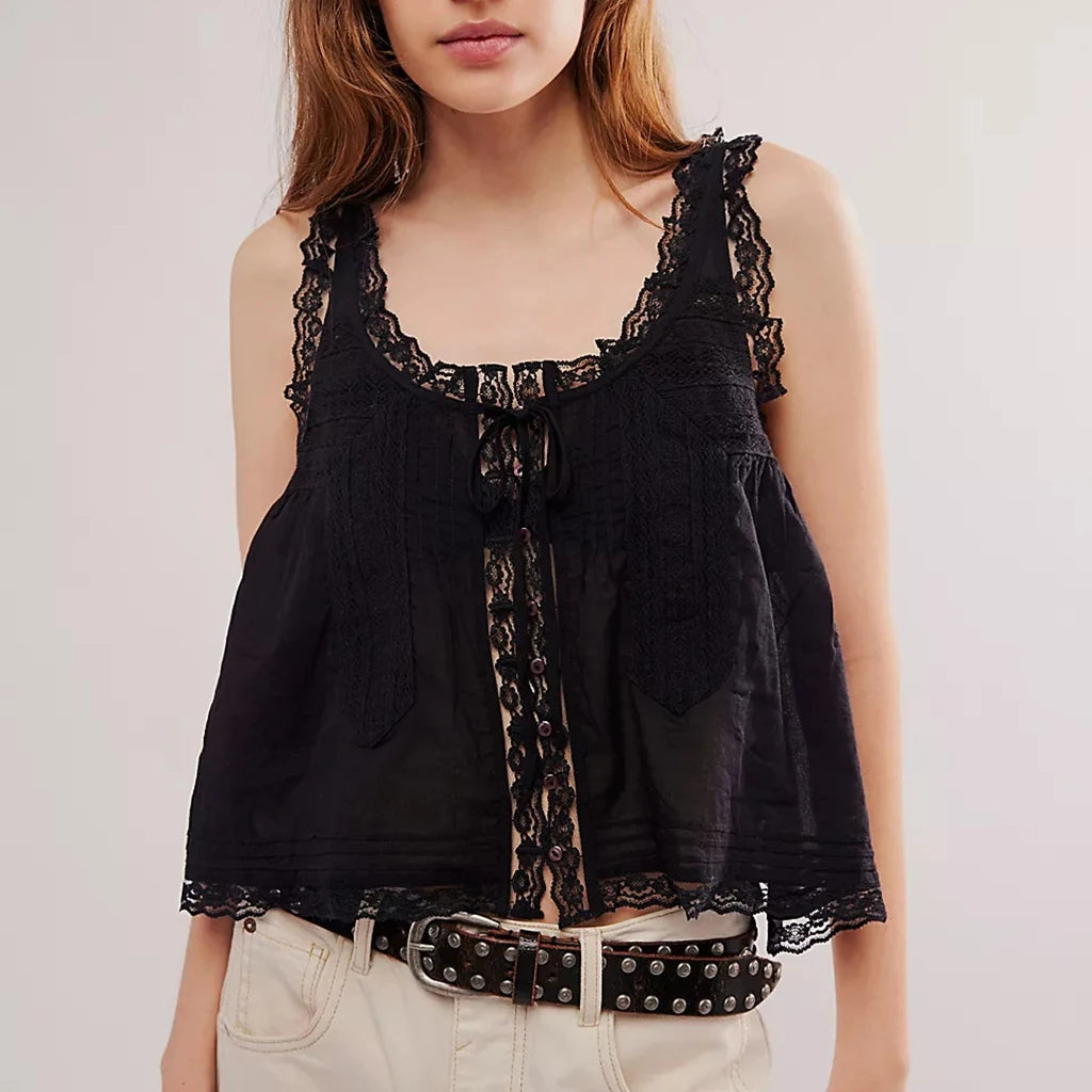 Button-up Lace Tank Tops