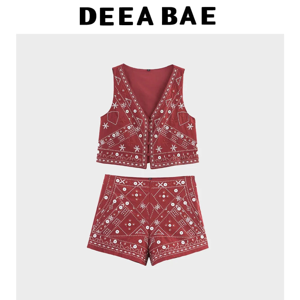 Embroidered vest and shorts set