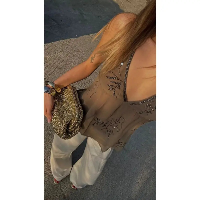 Shiny Embroidery Top