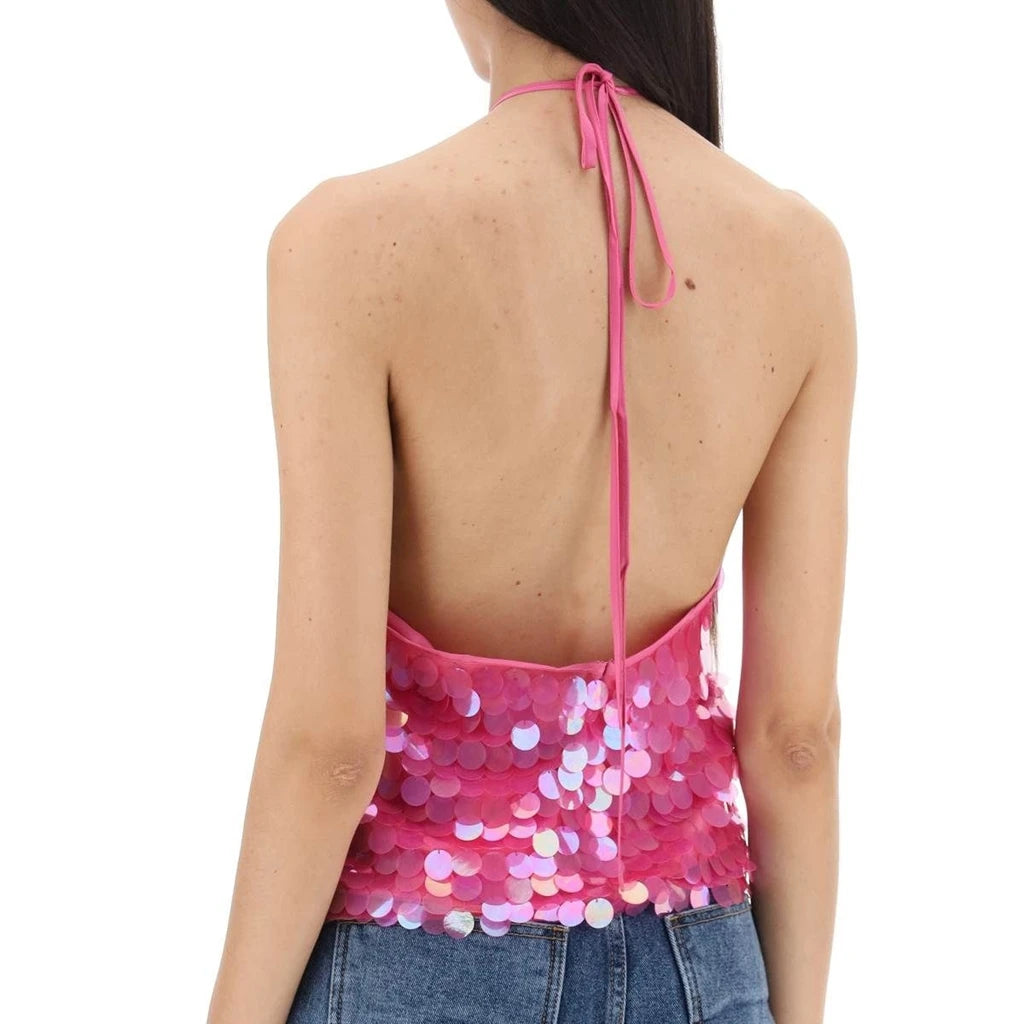 Glitter Sequins Halter Neck Tank Top