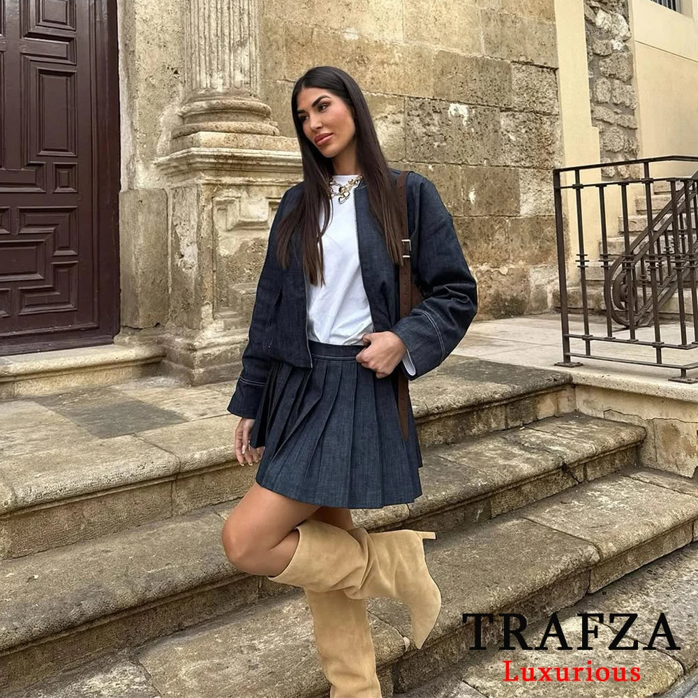 Bomber Jackets and Pleated Mini Skirt